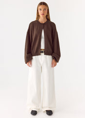 Annie One Button Cardigan - Chocolate