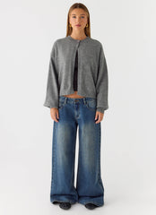 Annie One Button Cardigan - Marle Grey