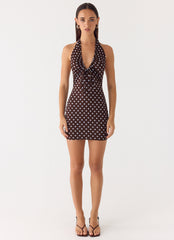 Ask You Twice Mini Dress - Chocolate Blue Dot