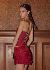 Atenea Draped Organza Corset - Deep Red