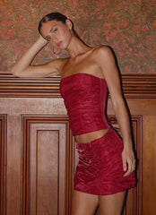 Atenea Draped Organza Corset - Deep Red