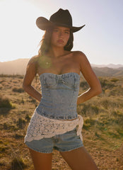 Avedon Scarf Denim Mini Shorts - Light Wash