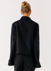 Back Again Oversized Denim Jacket - Black