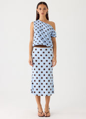 Bahama Low Rise Midi Skirt - Blue Mocha Dot