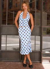 Bahama Low Rise Midi Skirt - Blue Mocha Dot