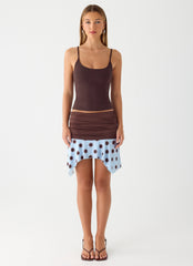 Being With You Mini Skirt - Blue Mocha Dot