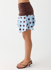 Being With You Mini Skirt - Blue Mocha Dot