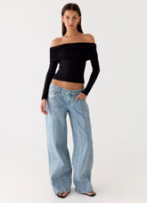 Johnny Low Rise Wide Leg Denim Jeans - Light Blue Wash