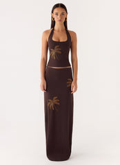 Brienne Beaded Halter Top - Chocolate