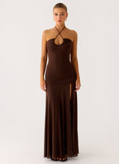 Callie Ruched Maxi Dress - Chocolate