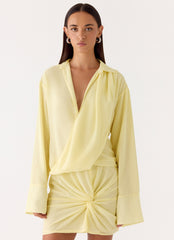 Farretti Shirt Mini Dress - Pale Yellow