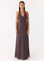 Float Away Maxi Dress - Chocolate Blue Dot