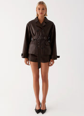 Francisco Cropped Trench Coat - Brown