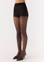 Frosted Kisses Diamonte 12 Denier Stockings - Black Silver Sparkle