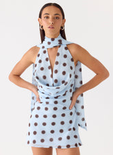 Get Me Halter Mini Dress - Blue Mocha Dot