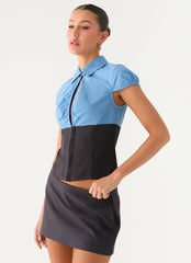 Harlee Poplin Suiting Top - Charcoal