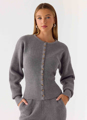 Harrison Cinched Knit Cardigan - Marle Grey