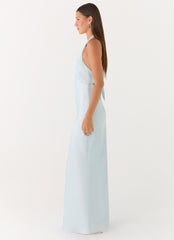 Heavy Hearted Satin Maxi Dress - Ice Blue