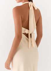 Heavy Hearted Satin Maxi Dress - Pearl