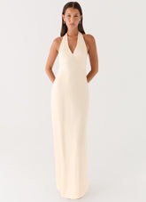 Heavy Hearted Satin Maxi Dress - Pearl