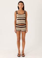 Helia Knit Mini Shorts - Chocolate Olive Stripe