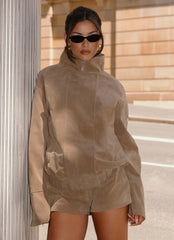 Marlow Faux Suede Jacket - Taupe