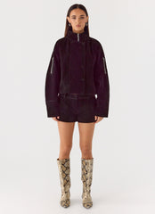 Marlow Faux Suede Jacket - Black