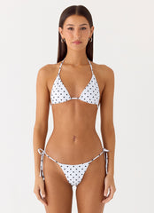 Mommae Halter Bikini Top - White Polkadot