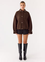 Myles Herringbone Bomber Jacket - Chocolate Herringbone