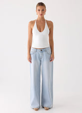 Neo Low Rise Wide Leg Denim Jeans - Light Blue Wash