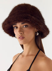 Nicolette Faux Fur Hat - Chocolate