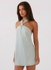 Keira Linen Micro Mini Dress - Blue Choc Stripe