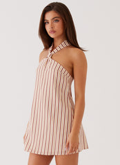 Keira Linen Micro Mini Dress - Passionfruit Stripe