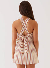 Keira Linen Micro Mini Dress - Passionfruit Stripe