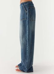 Seethal Low Rise Washed Denim Jeans - Mid Wash Blue