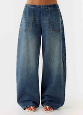 Seethal Low Rise Washed Denim Jeans - Mid Wash Blue