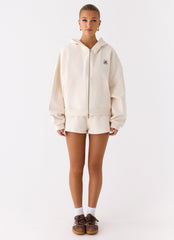 Signature Double Zip Up Hoodie - Cream
