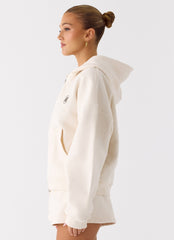 Signature Double Zip Up Hoodie - Cream