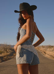 Avedon Scarf Denim Mini Shorts - Light Wash