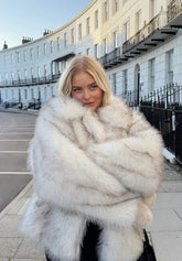 Novera Faux Fur Jacket - White Grey