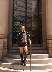 Austina Faux Suede Boxy Jacket - Chocolate