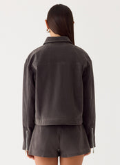 Austina Faux Suede Boxy Jacket - Tan Grey