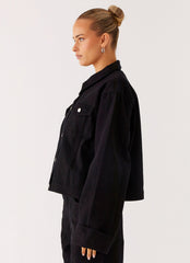 Back Again Oversized Denim Jacket - Black