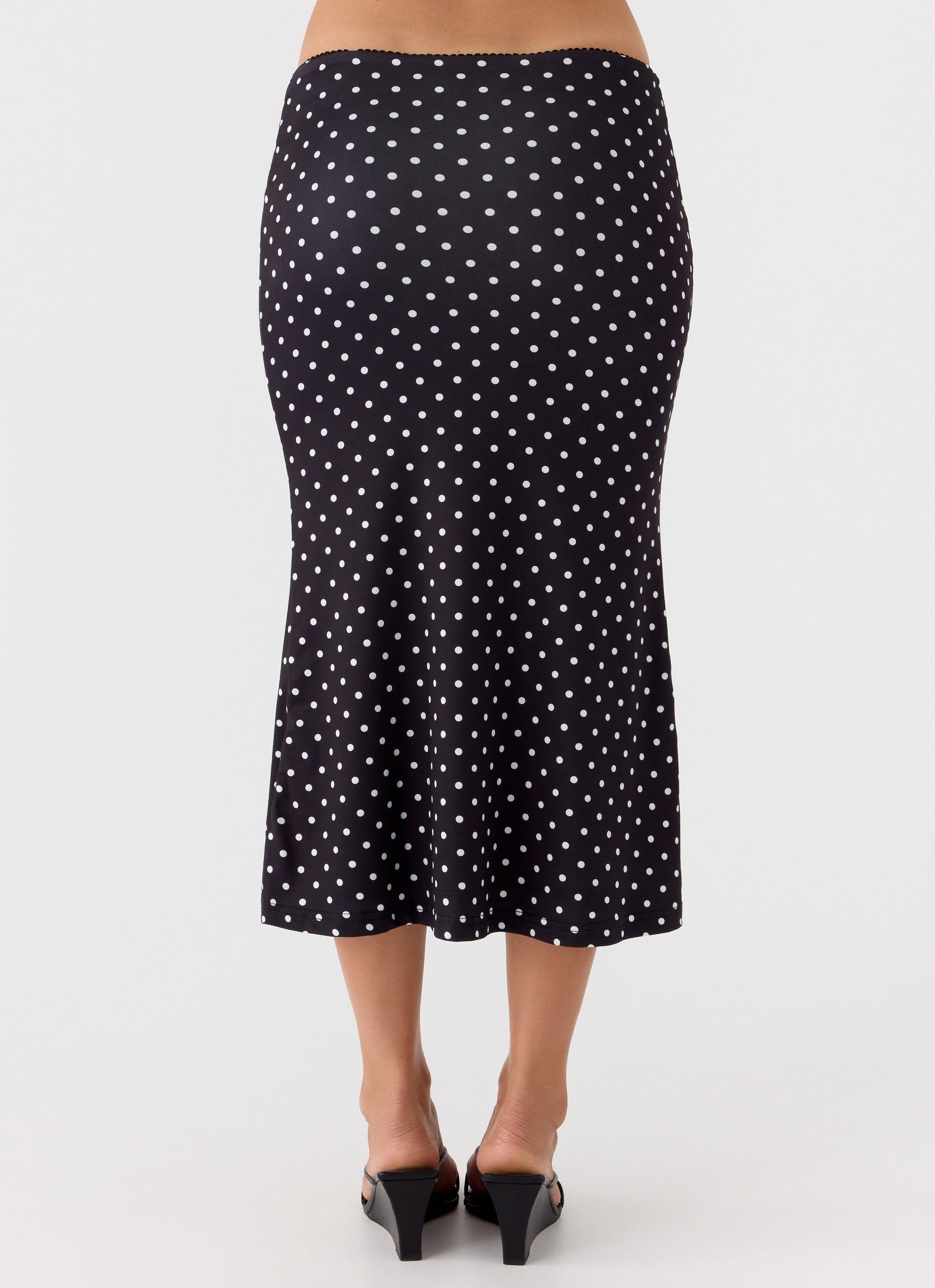 Bahama Low Rise Midi Skirt - Black Polkadot
