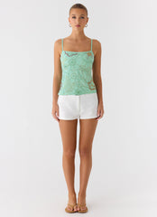 Be Alright Beaded Top - Turquoise