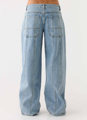Johnny Low Rise Wide Leg Denim Jeans - Light Blue Wash