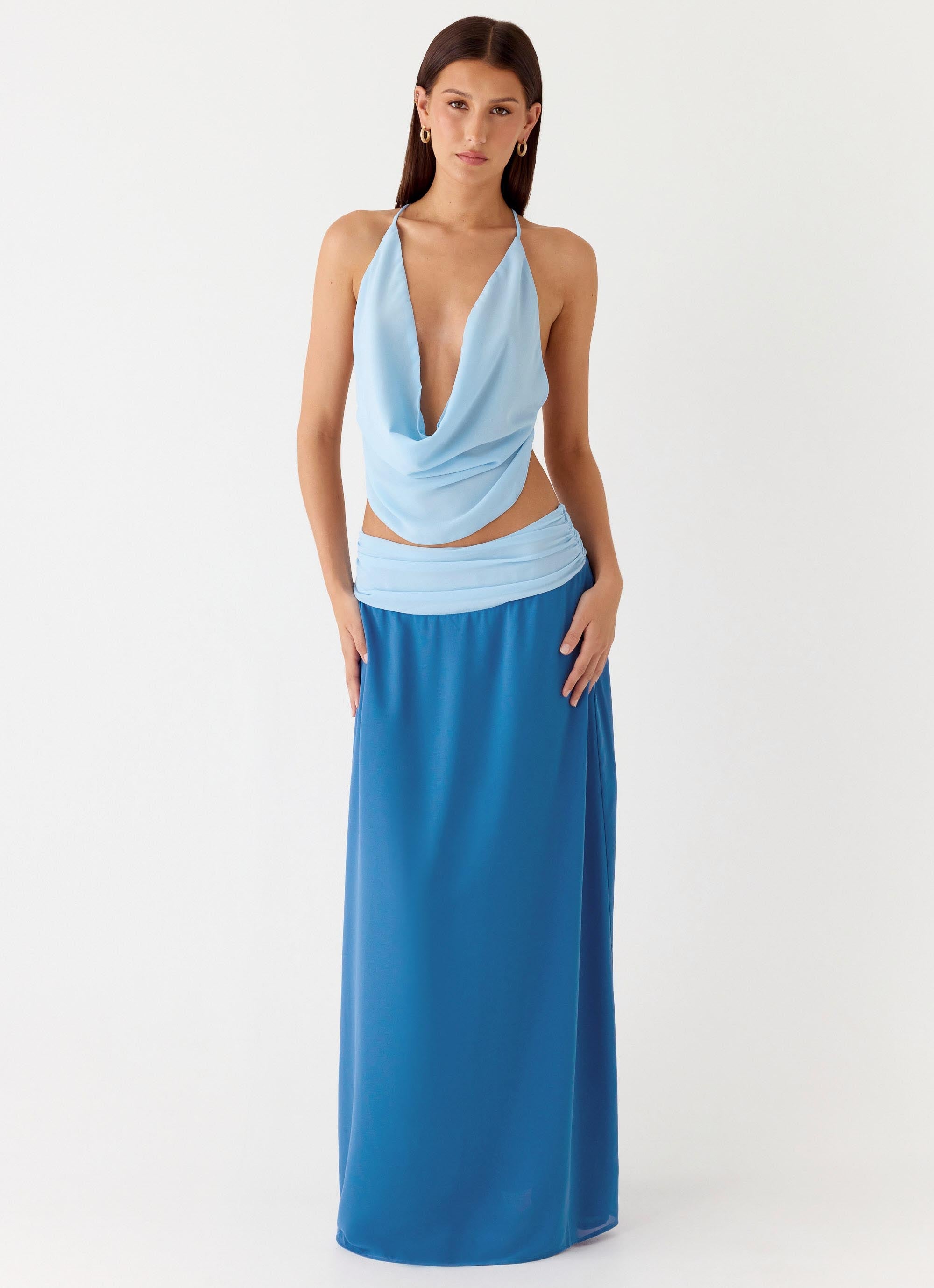 Blushing Bloom Maxi Skirt - Baby Blue