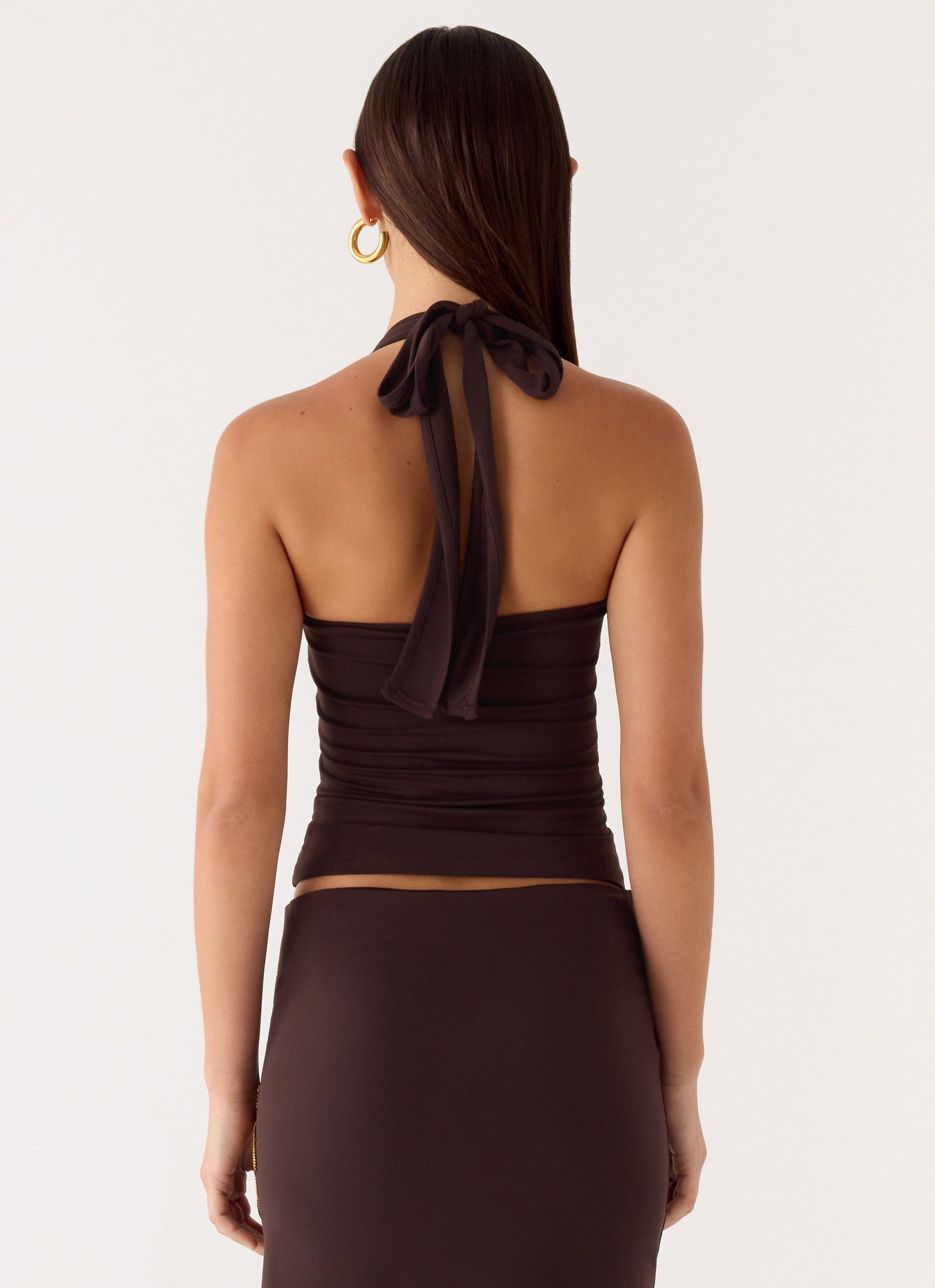 Brienne Beaded Halter Top - Chocolate