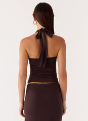 Brienne Beaded Halter Top - Chocolate