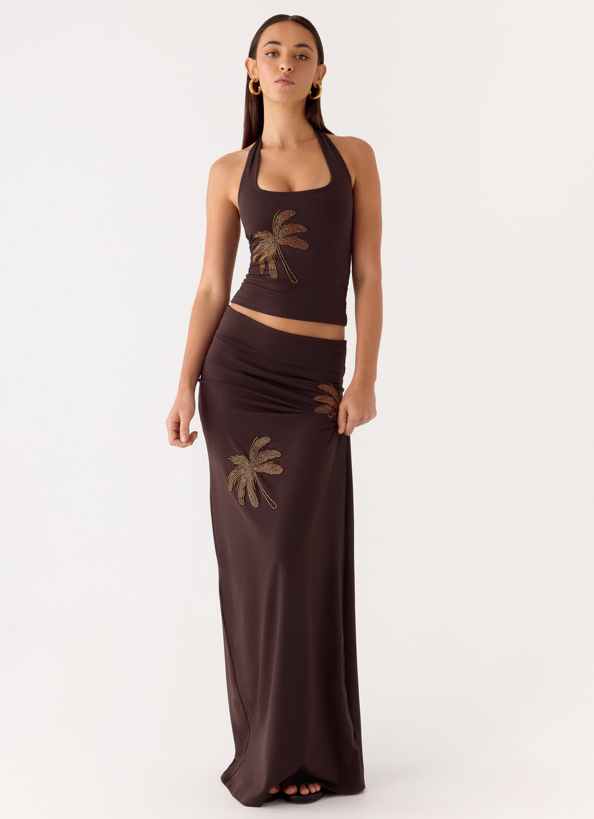 Brienne Beaded Maxi Skirt - Chocolate